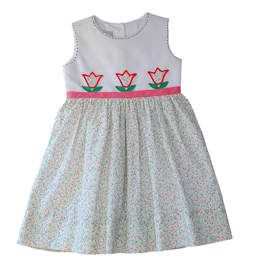 Tulips Applique girls dress - Little Threads Inc. Children's Clothing