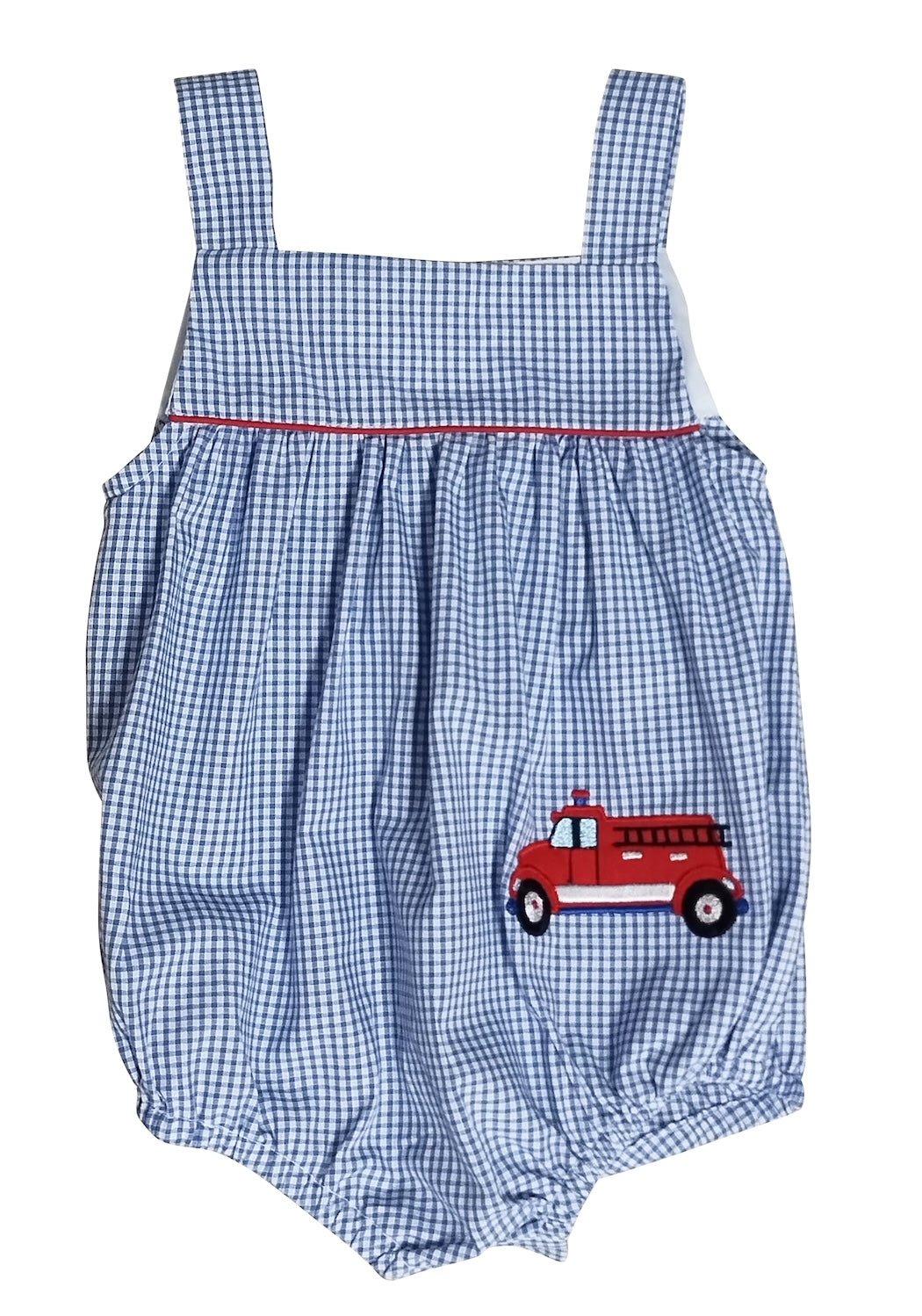 Firetruck Applique Boy's Romper - Little Threads Inc. Children's Clothing
