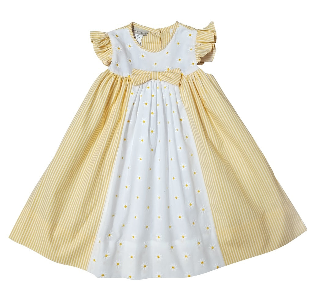 Yellow daisies embroidered fabric Spring girl's dress - Little Threads Inc. Children's Clothing