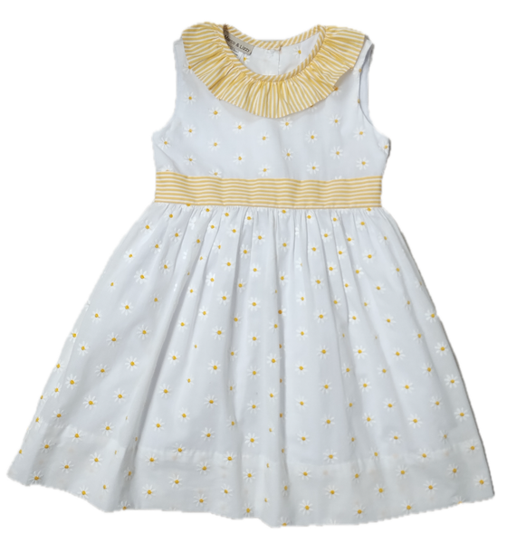 Yellow Daisies Embroidered Girl's Classic sleeveless Dress - Little Threads Inc. Children's Clothing