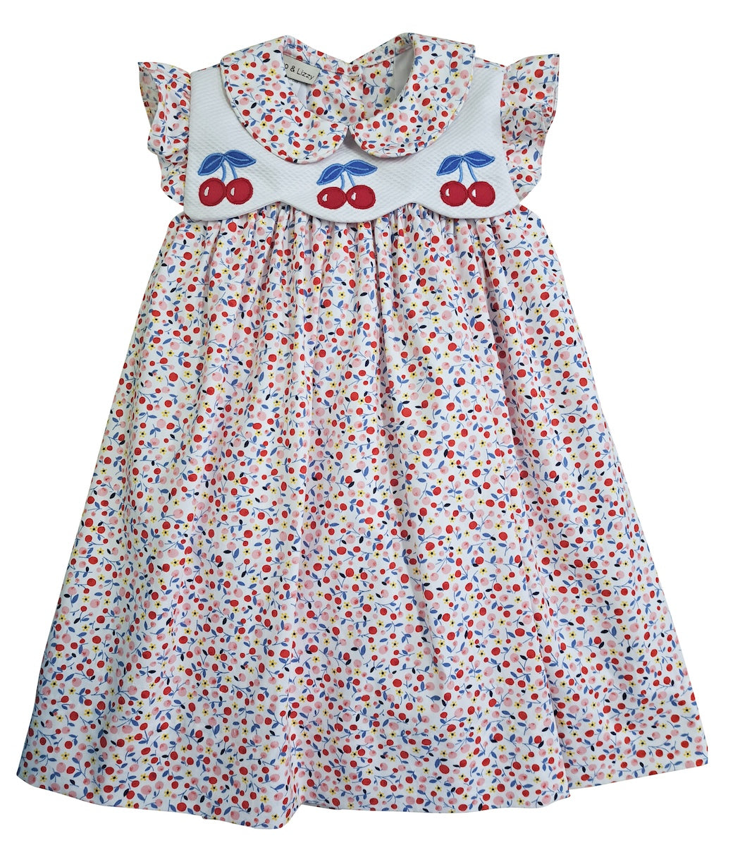Girl's "Cherries Collection" Applique Float Dress - Little Threads Inc. Children's Clothing