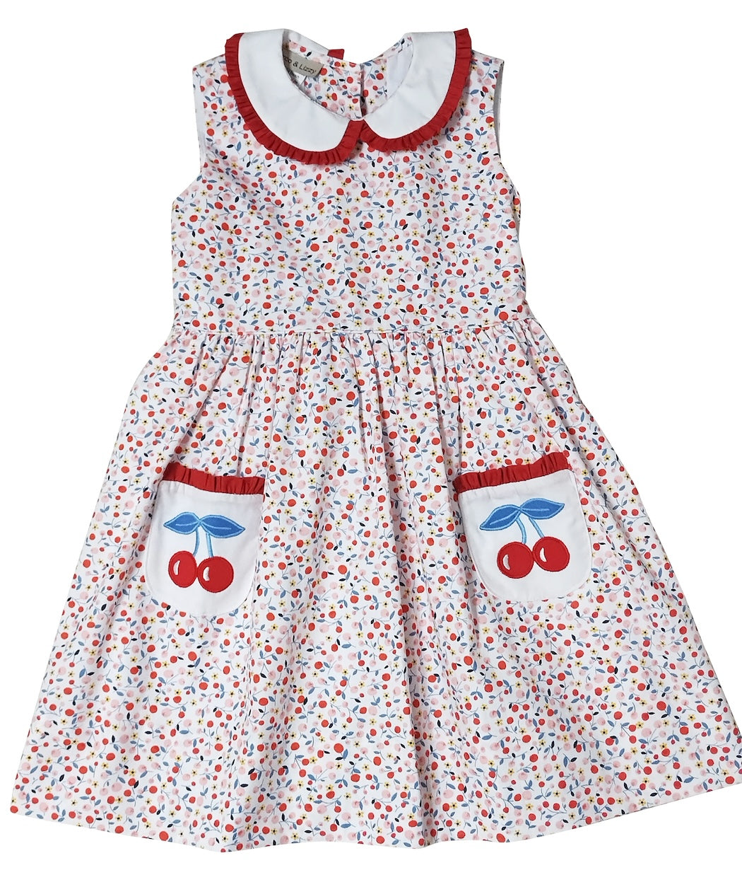 Girl's "Cherries" Applique Pocket Dress - Little Threads Inc. Children's Clothing