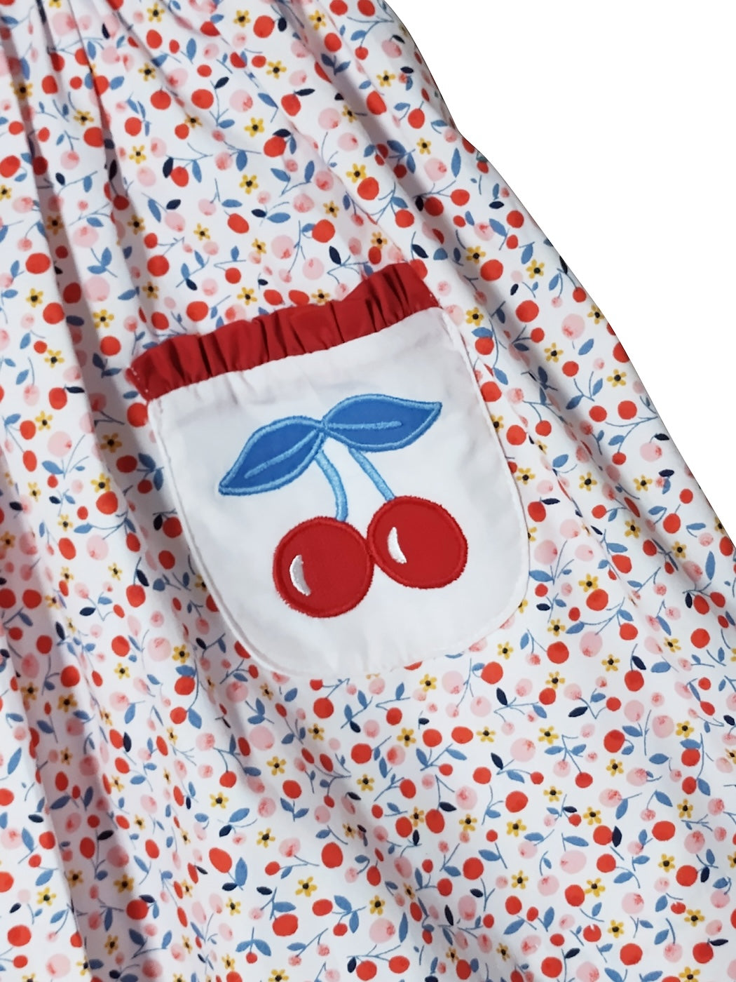 Girl's "Cherries" Applique Pocket Dress - Little Threads Inc. Children's Clothing