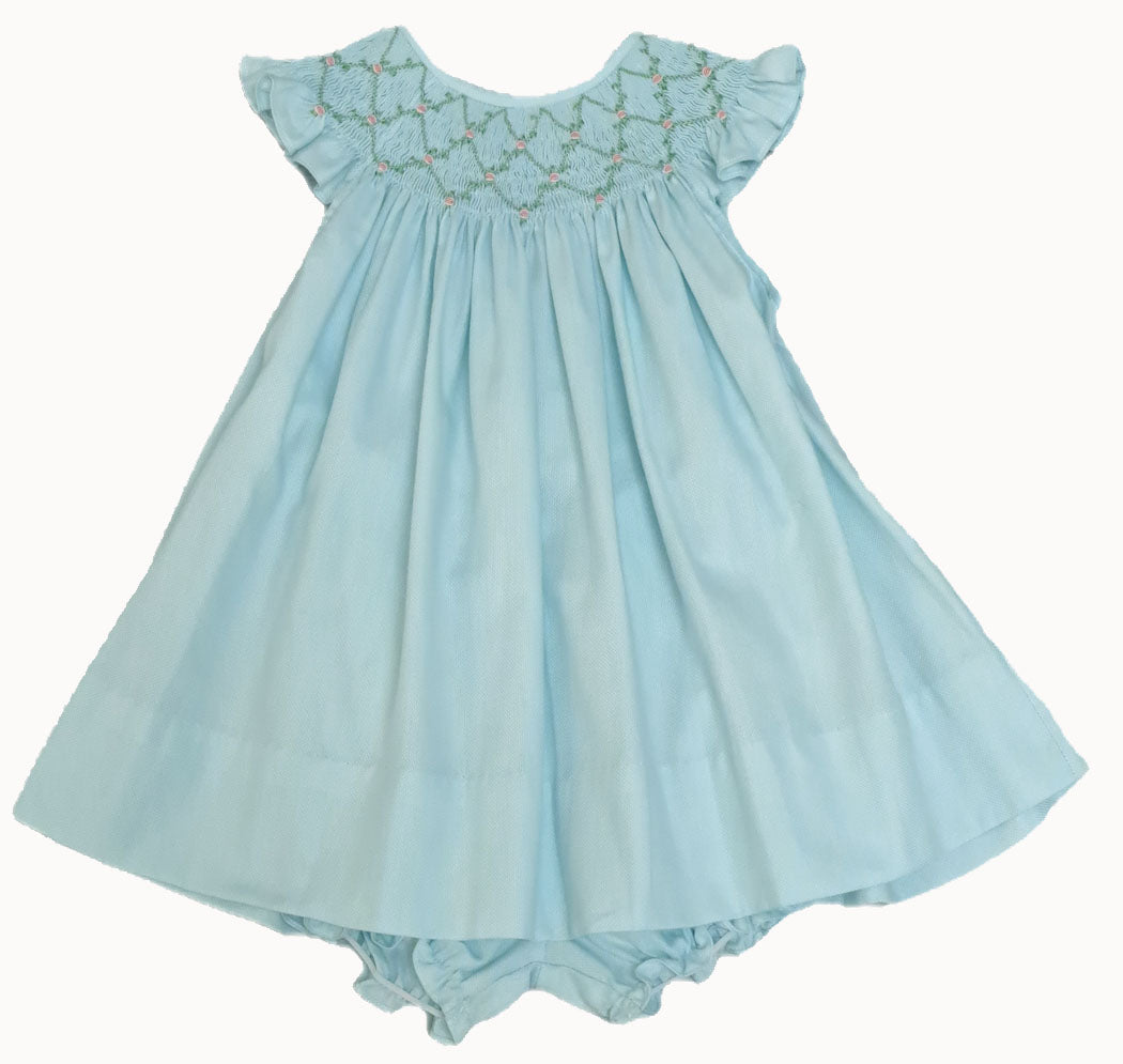 Mint Hand smocked Girl's Bishop Dress