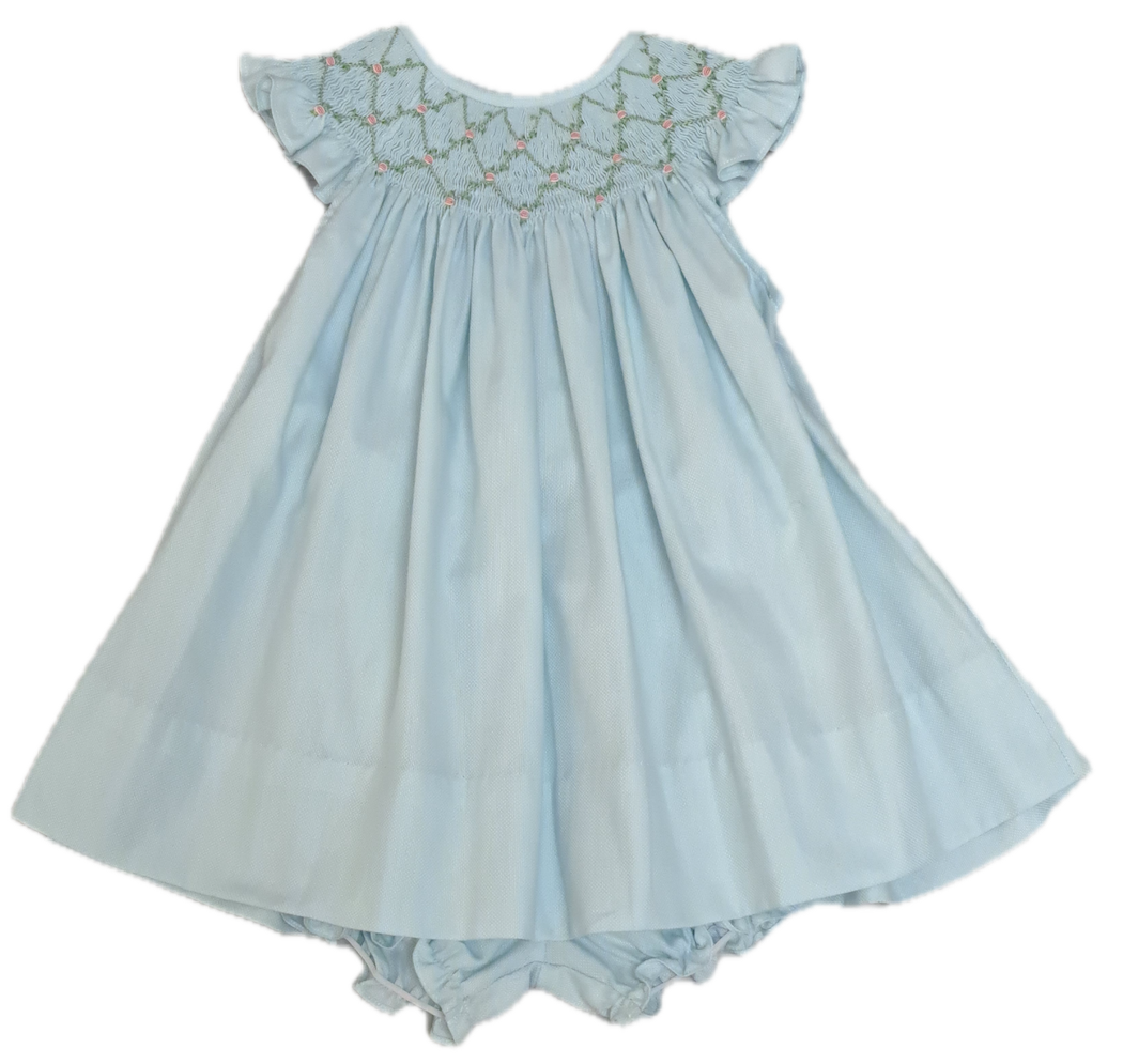 Mint Hand smocked Girl's Bishop Dress