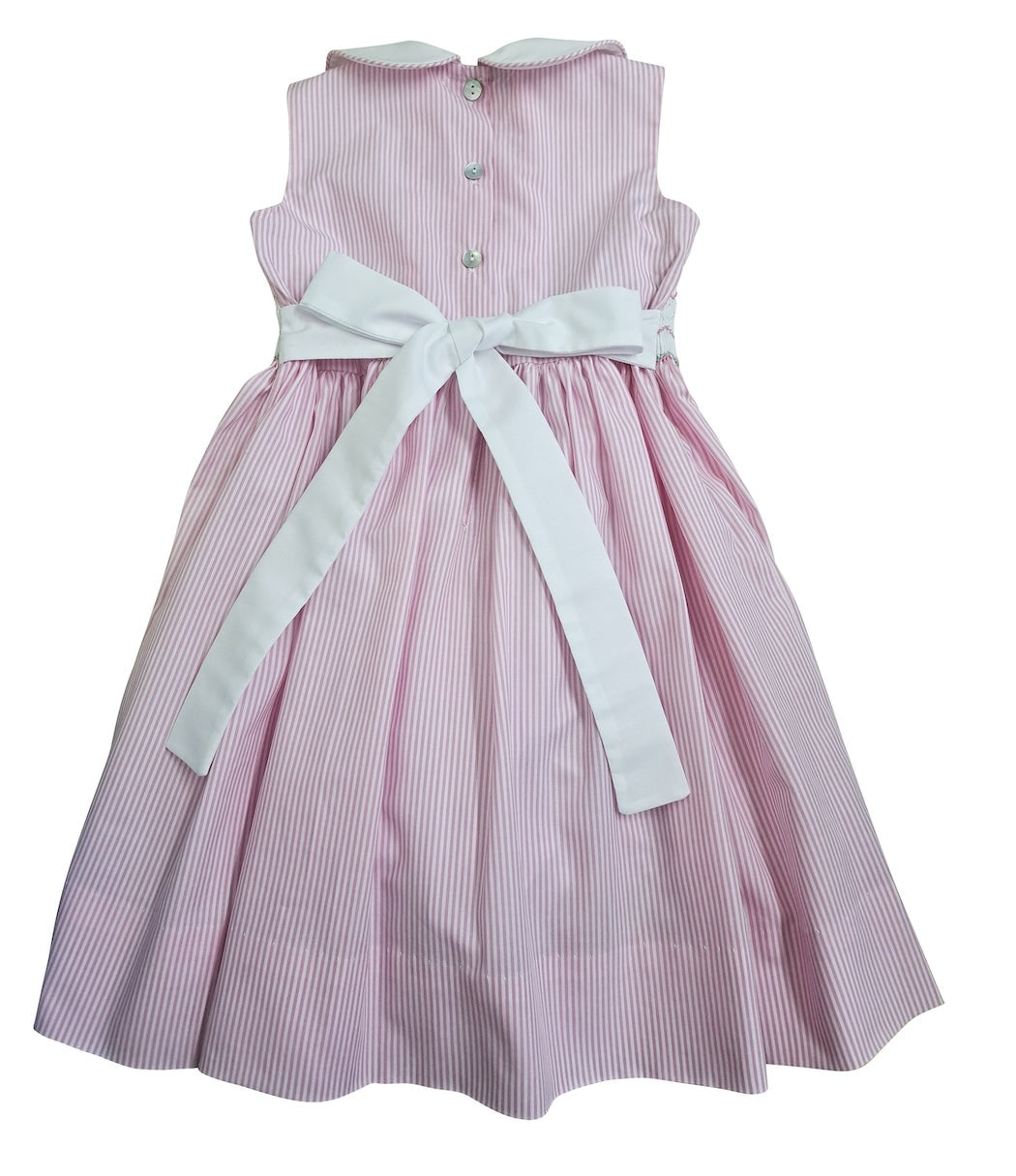 Pink Stripe Cotton Hand Smocked Girl's Dress - Little Threads Inc. Children's Clothing