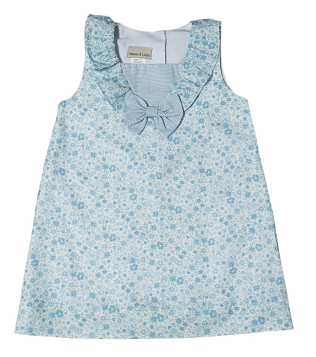 "Carly and Ronnie" Girl's Blue Floral A-Line Dress - Little Threads Inc. Children's Clothing