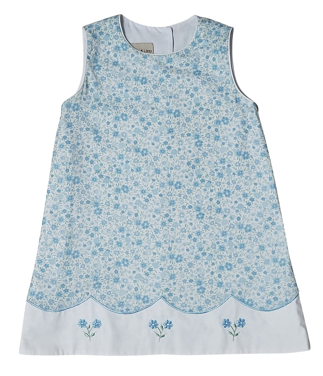 "Carly and Ronnie" Girl's Blue Floral A-Line girl's Dress with Embroidery - Little Threads Inc. Children's Clothing