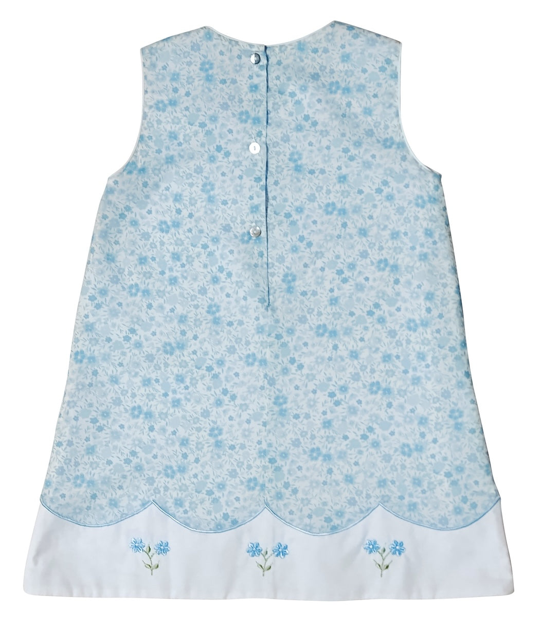 "Carly and Ronnie" Girl's Blue Floral A-Line girl's Dress with Embroidery - Little Threads Inc. Children's Clothing
