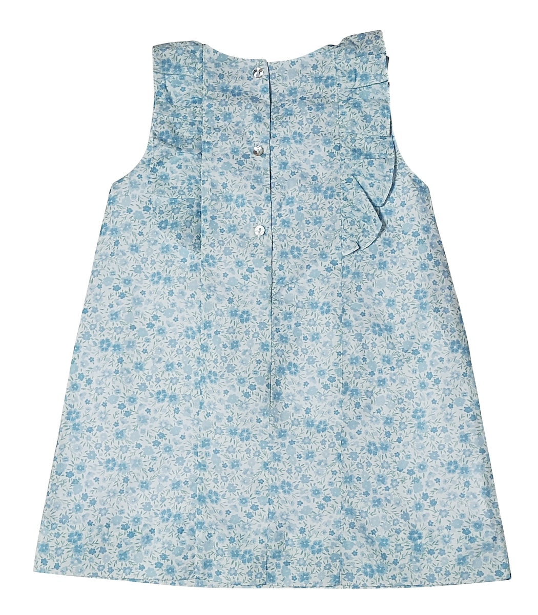 "Carly and Ronnie" Girl's Blue Floral A-Line Dress - Little Threads Inc. Children's Clothing