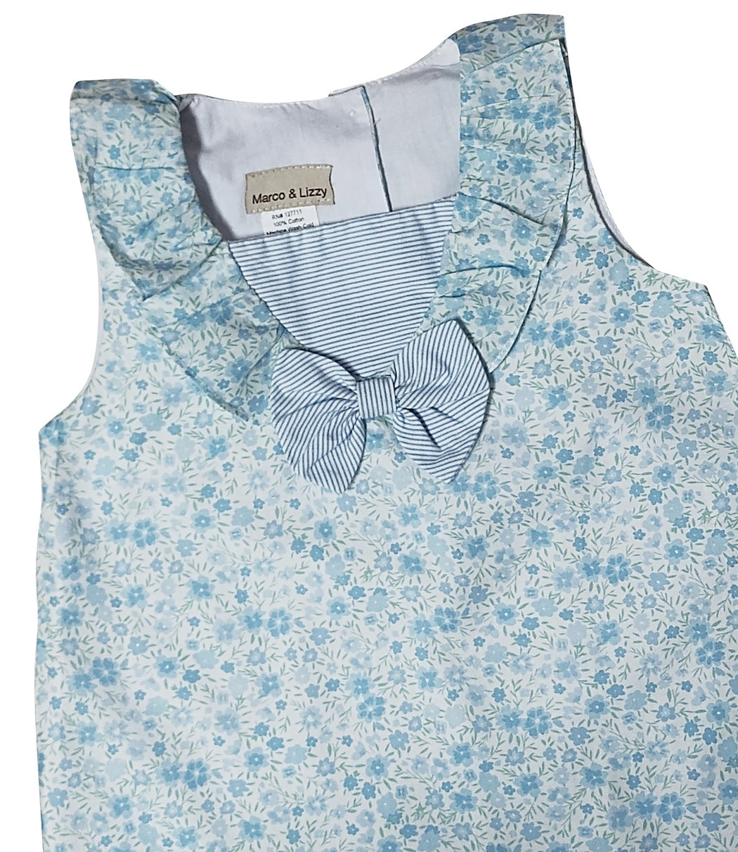 "Carly and Ronnie" Girl's Blue Floral A-Line Dress - Little Threads Inc. Children's Clothing