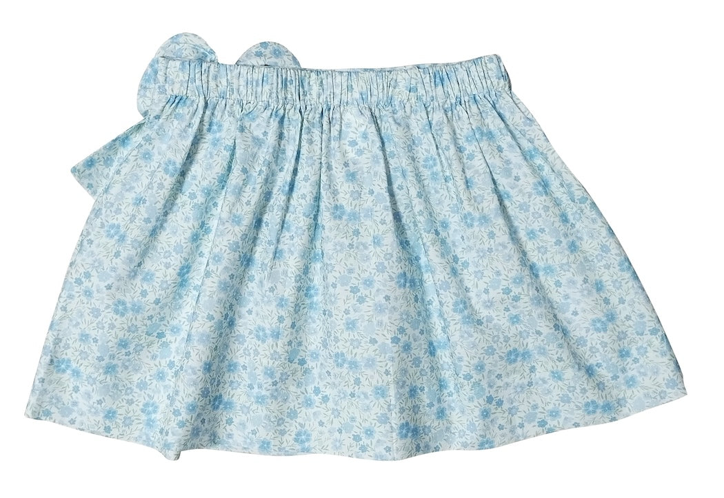 "Carly and Ronnie" Girl's Blue Floral Bow Skirt - Little Threads Inc. Children's Clothing