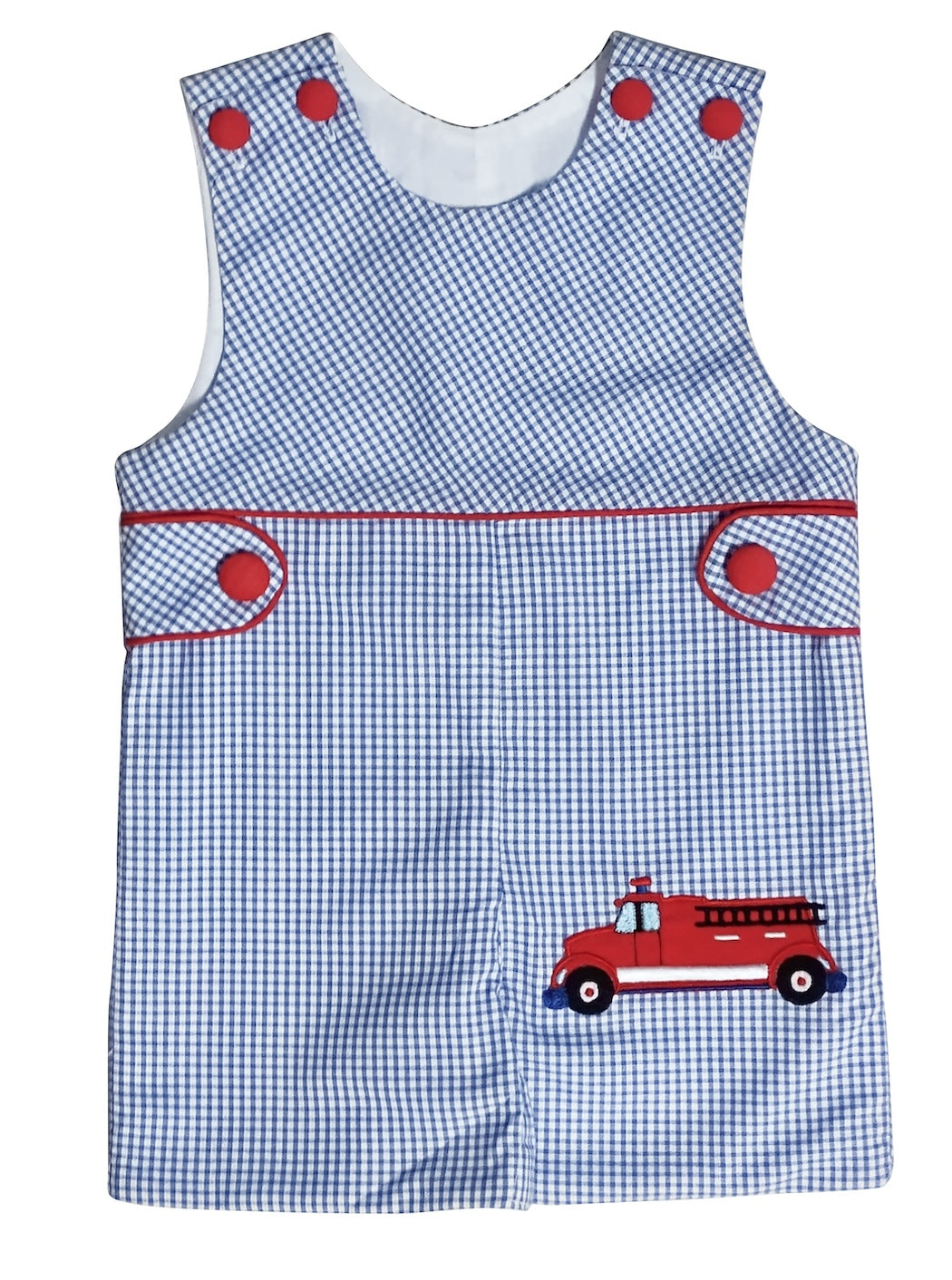 Firetruck Applique Boy's Overall - Little Threads Inc. Children's Clothing