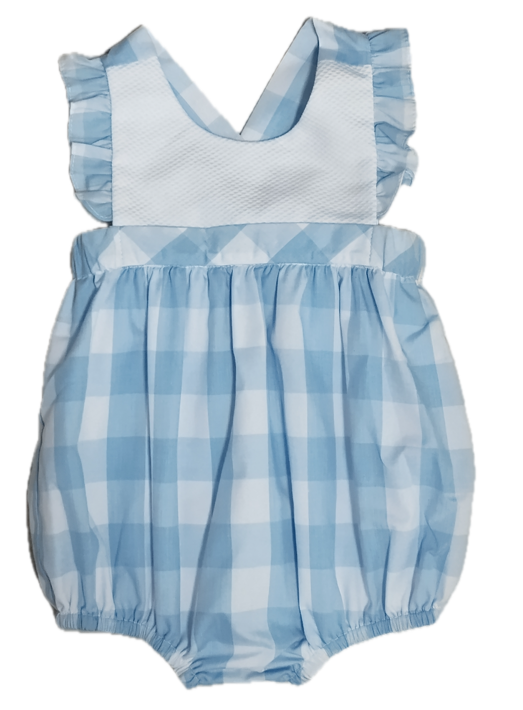 Large blue checks baby girl's bubble - Little Threads Inc. Children's Clothing
