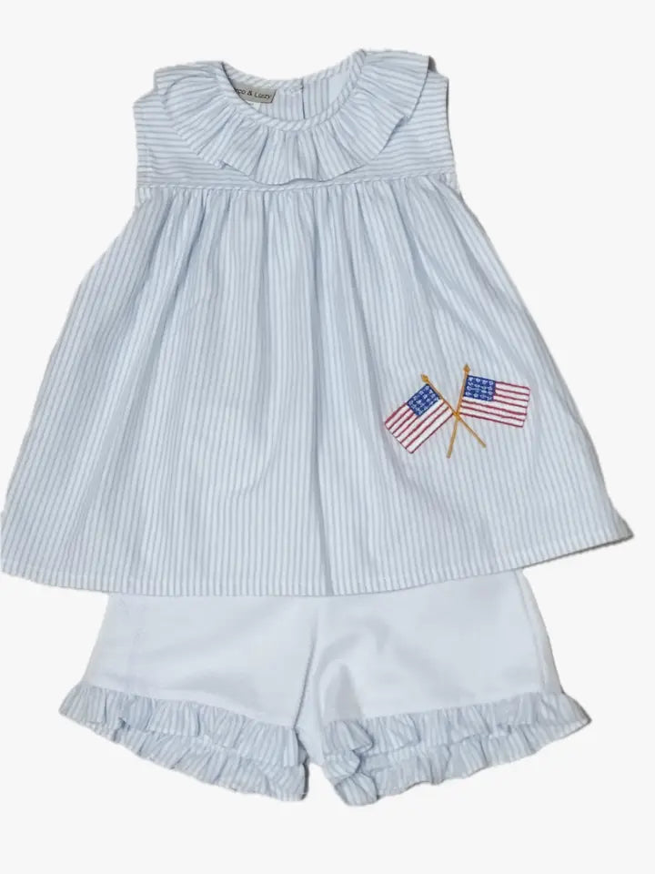 Girl's 4th of July light blue short set - Little Threads Inc. Children's Clothing