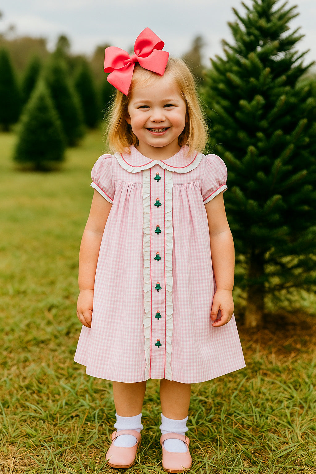 Christmas Tree Pink Flannel Girl's Dress - Little Threads Inc. Children's Clothing