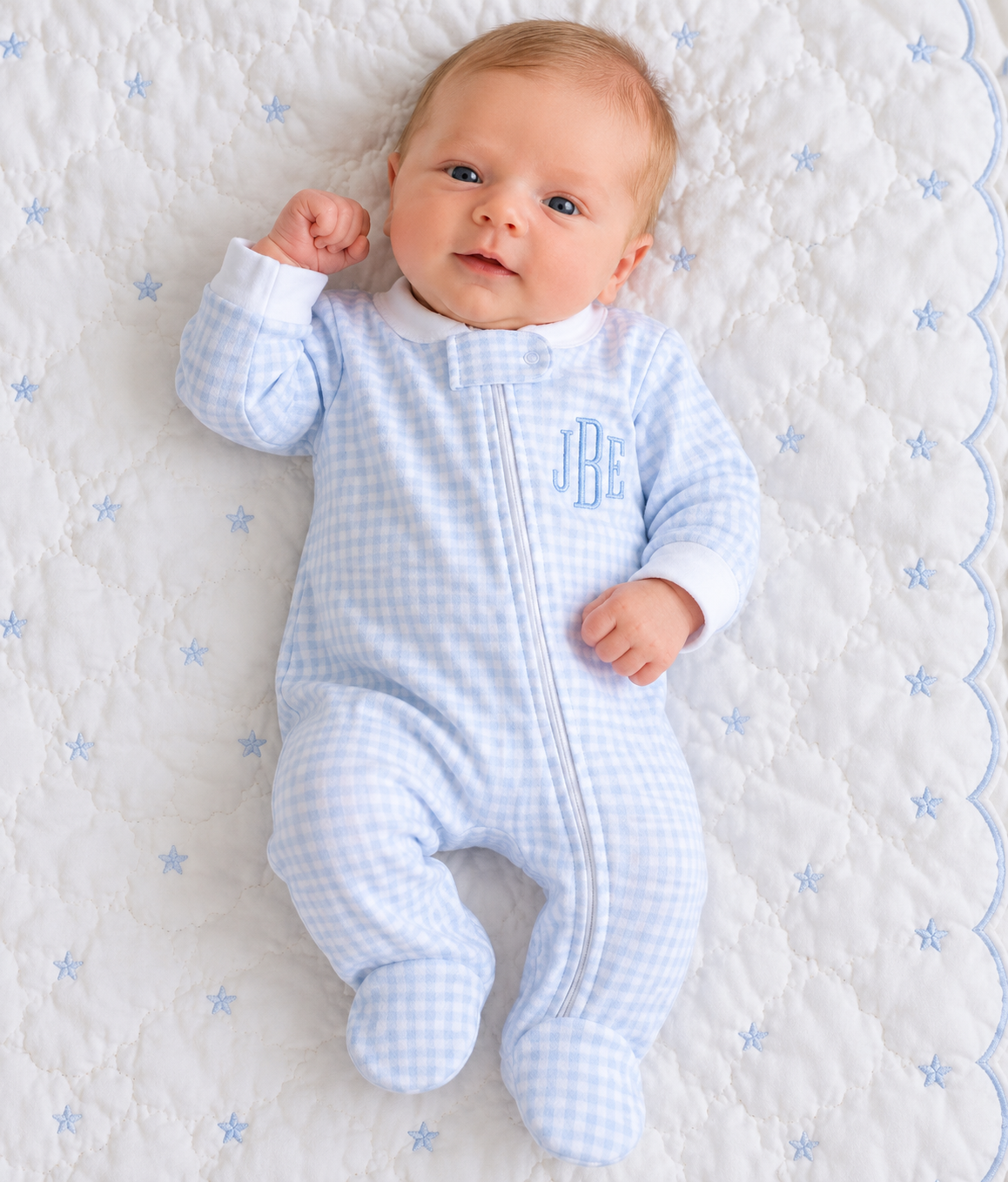 Baby Boy Blue Checks Pima Cotton Footie – Perfect for Monogramming