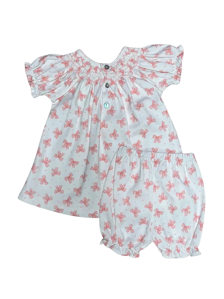 Pink Bows Hand Smocked Baby Girl Bishop Dress set - Little Threads Inc. Children's Clothing