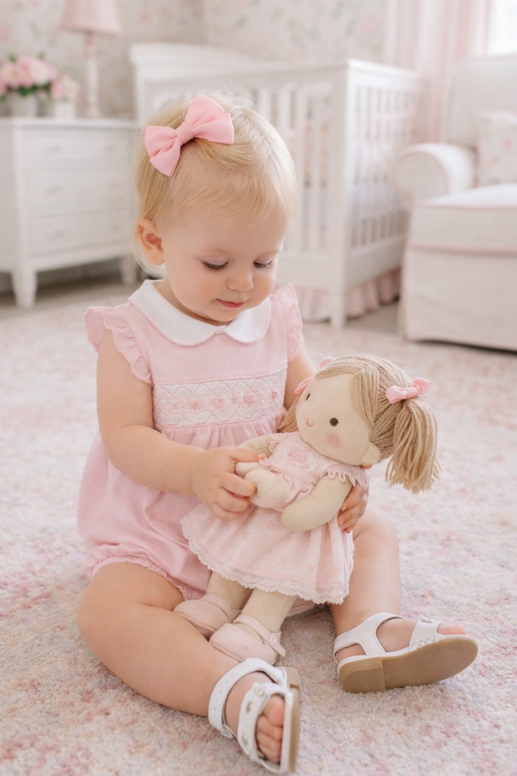 Pink Bows Smocked Baby Girl Pima Cotton Romper - Little Threads Inc. Children's Clothing