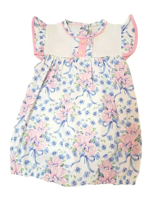 Blue Spring Flowers Baby Girl Bubble - Little Threads Inc. Children's Clothing