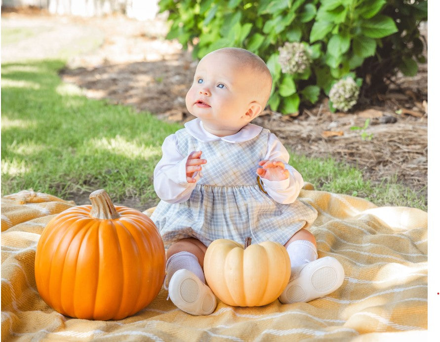 Celine - Fall Light Blue Plaid Boy Romper Set and white Top - Little Threads Inc. Children's Clothing