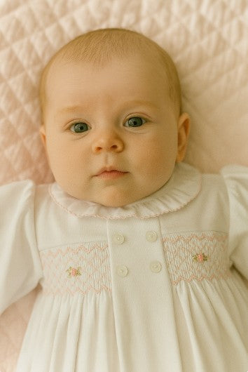 Hand Smocked Gown 100% Pima Celine & Tom Collection - Little Threads Inc. Children's Clothing