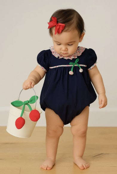 Baby Girl's "Cherries" Navy Corduroy Bubble - Little Threads Inc. Children's Clothing