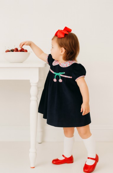 Cherries Navy Blue Corduroy Float Girl's dress