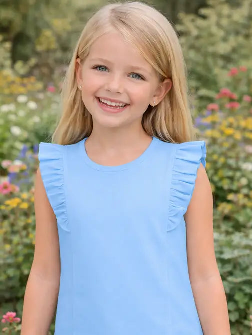 Positano Collection Blue Girl's Pima Top - Little Threads Inc. Children's Clothing