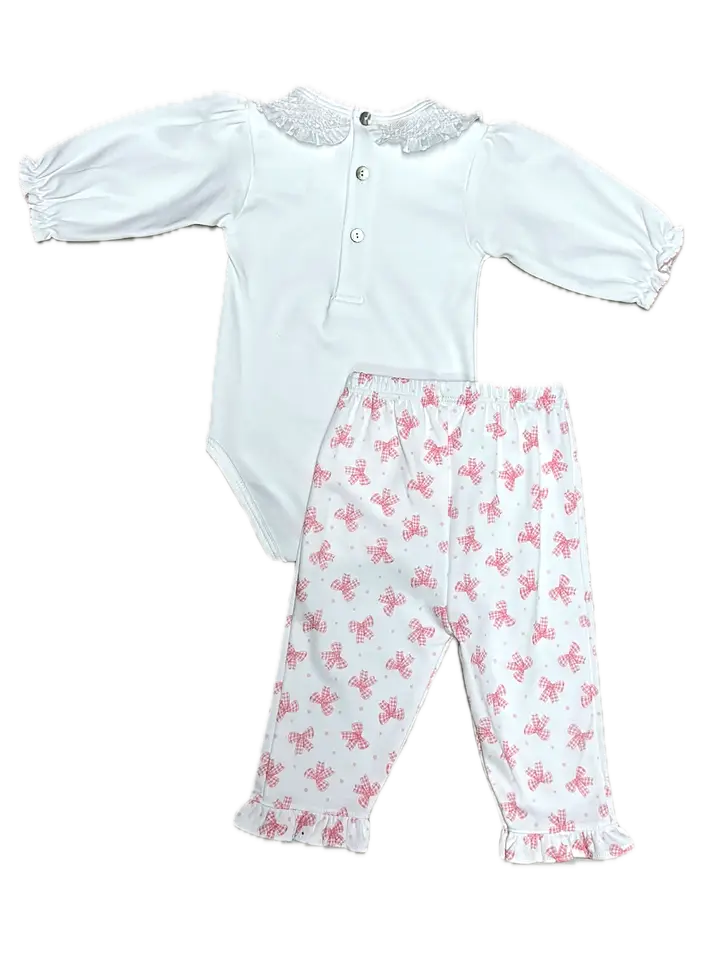 Onesie and Pant Set Pink Bows Print 100% Pima Cotton - Little Threads Inc. Children's Clothing