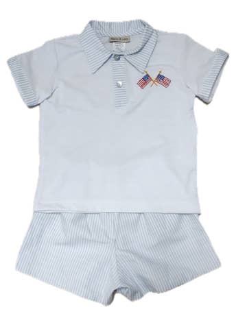Boy's 4th of July 2-piece light blue short set - Little Threads Inc. Children's Clothing