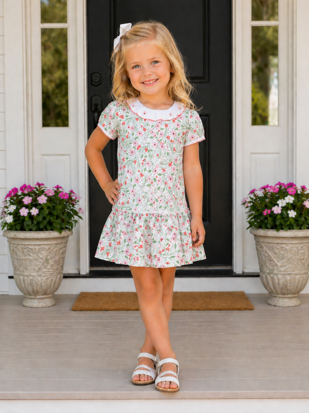 Cherry Blossoms Girl's Dropped Waist Dress