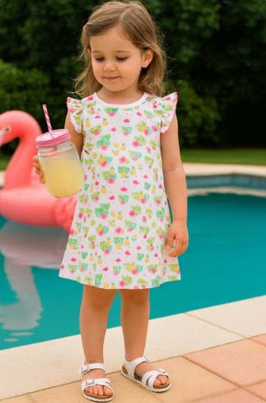 Girl's "Flamingo" Print A line Dress - Little Threads Inc. Children's Clothing