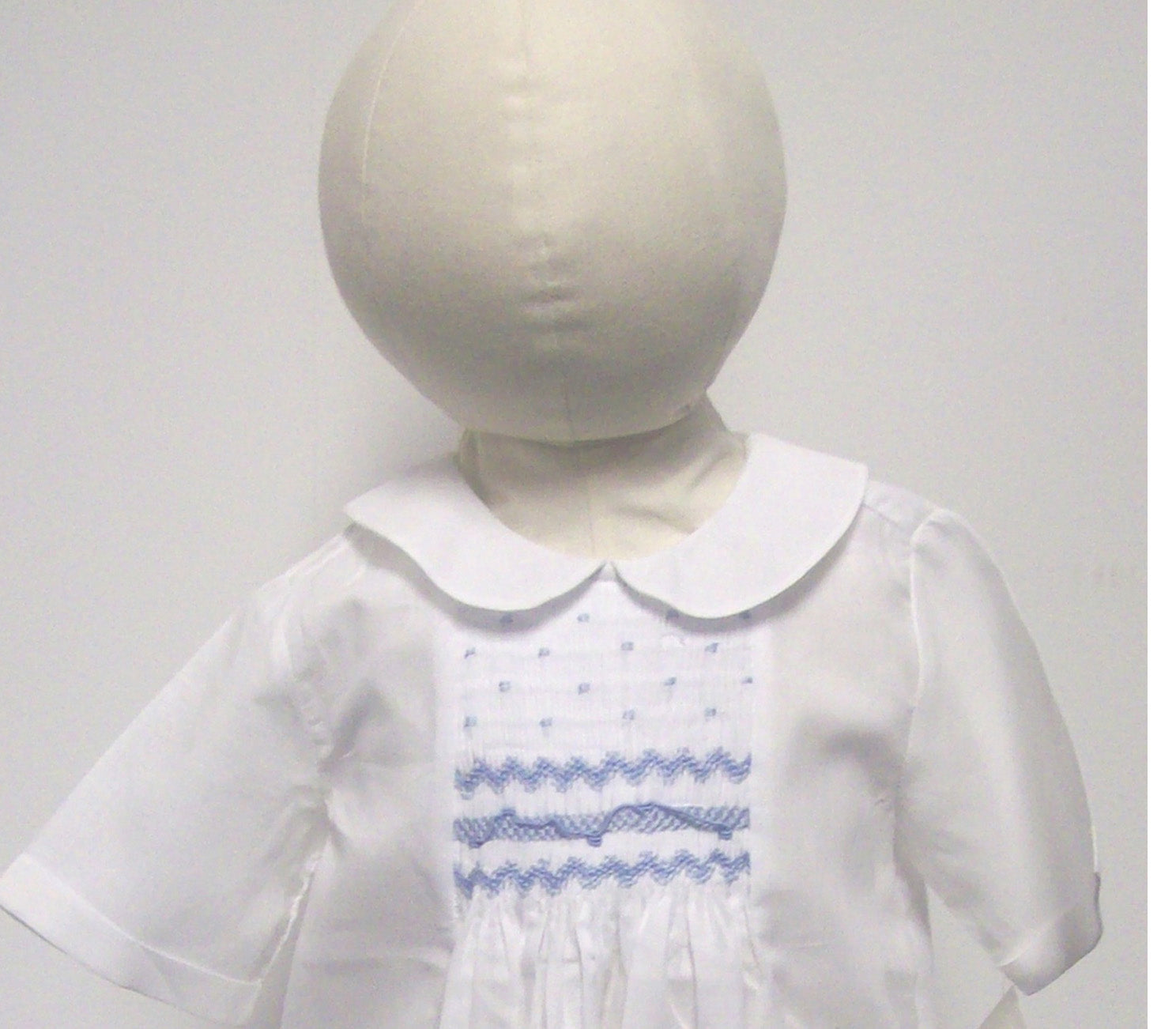 White  Boy's Daygown with Bleu Smocking Embroidery - Little Threads Inc. Children's Clothing