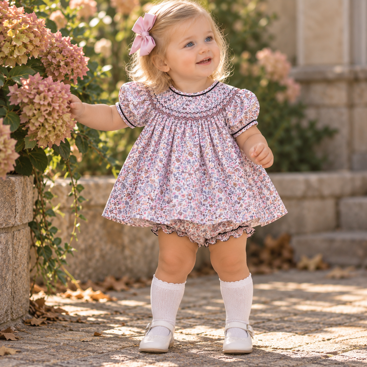 Cary Collection Fall Floral Girl Hand Smocked Bishop