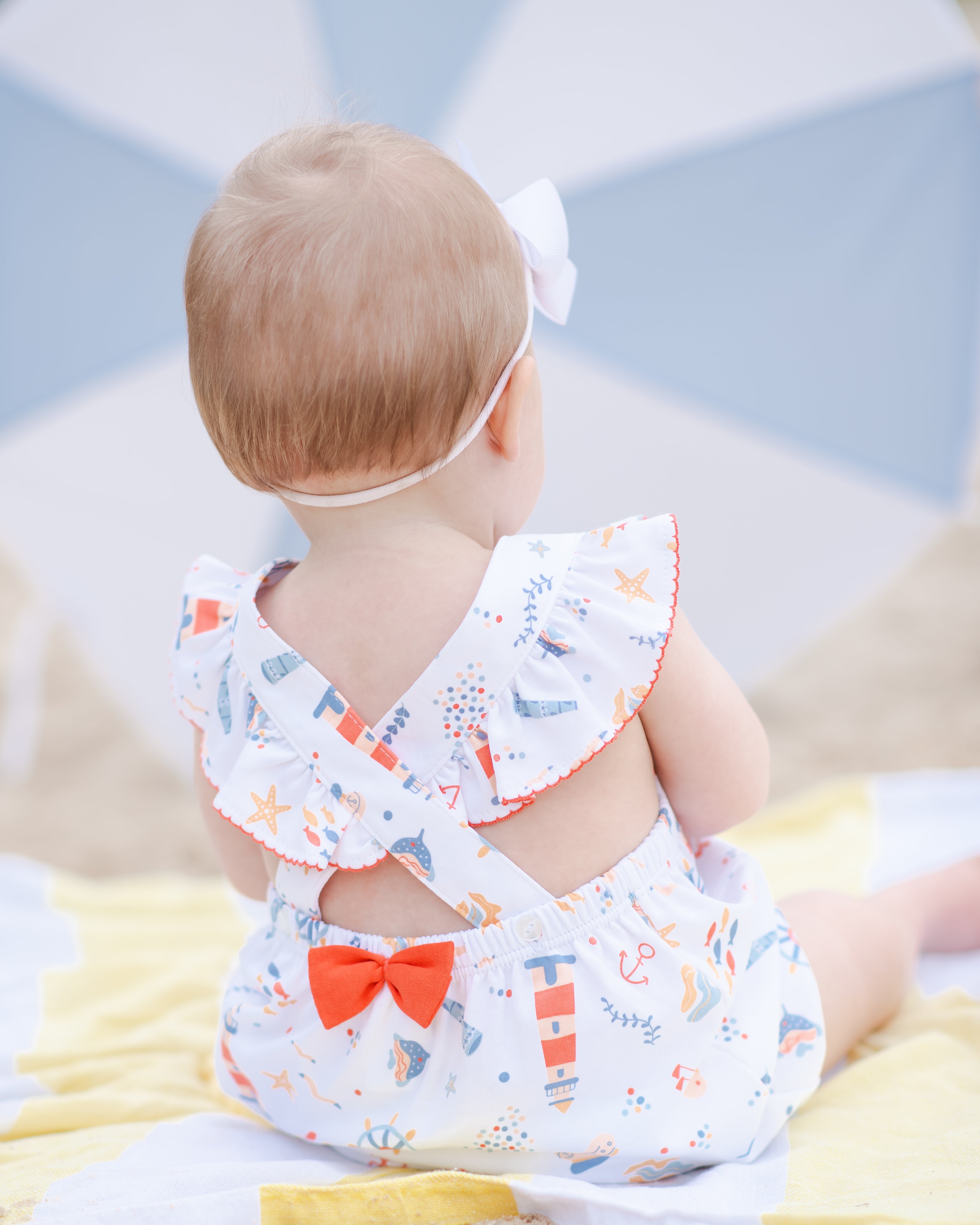 Orange Baby Girl's Nautical Print Sunsuit - Little Threads Inc. Children's Clothing