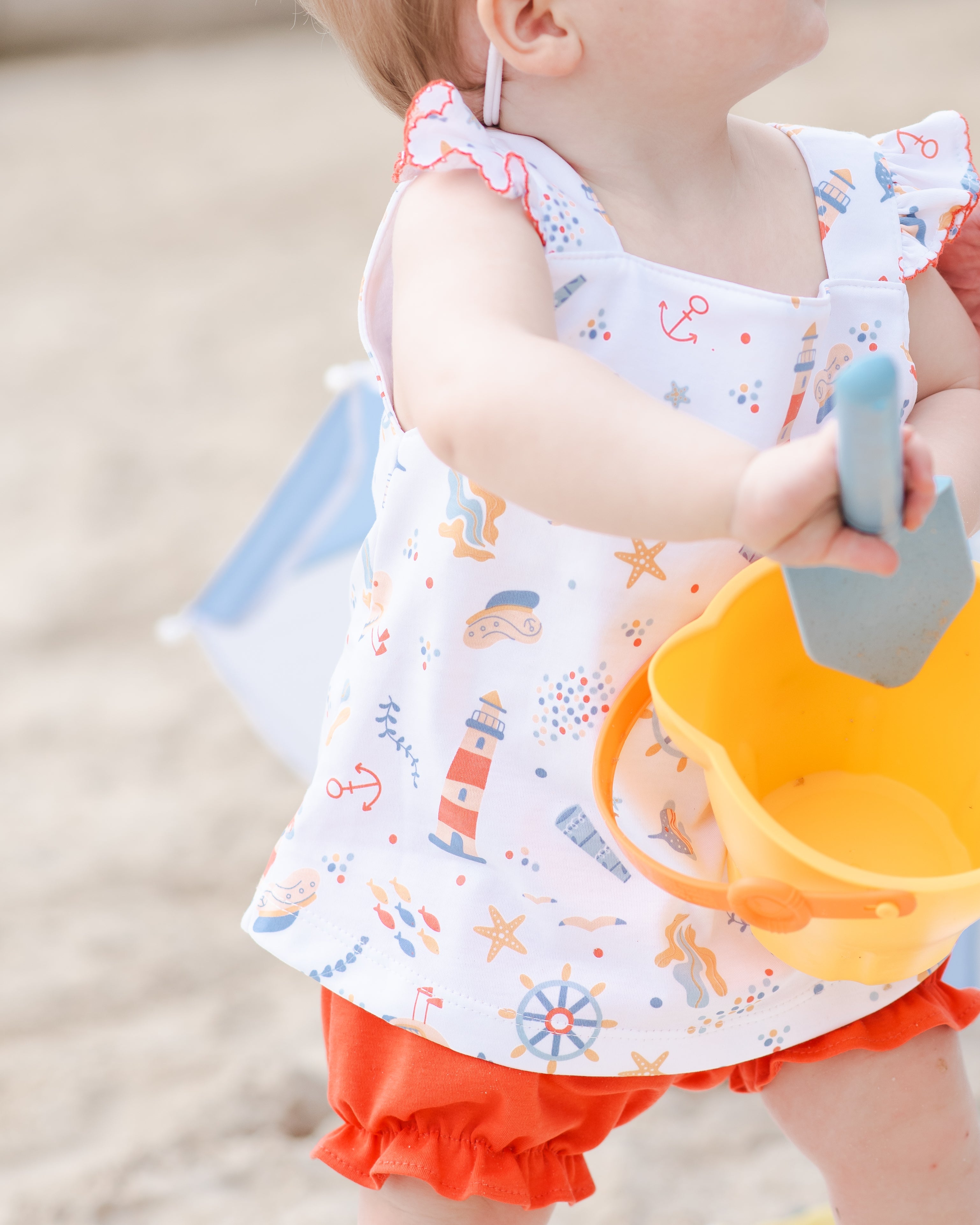 Orange Square Neck Nautical Shorts Set - Little Threads Inc. Children's Clothing