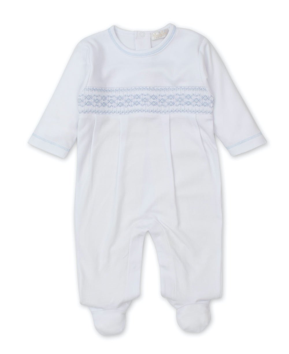 Baby Boy's Blue Jacquard Hand Smocked Footie - Little Threads Inc. Children's Clothing