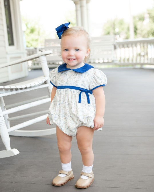 Fall Blue Floral with corduroy Girl's Fall Bubble - Little Threads Inc. Children's Clothing