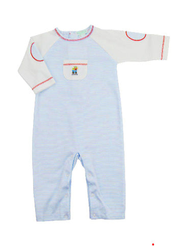 Baby Boy's "Santa Train" Long Sleeve Striped Romper