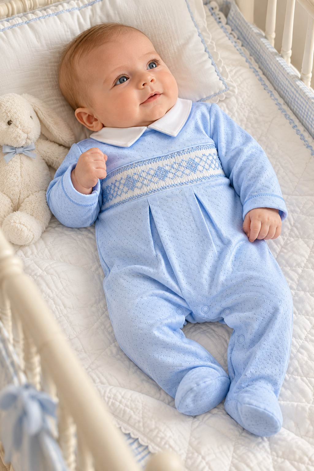 Baby Boys Blue Jacquard Footie