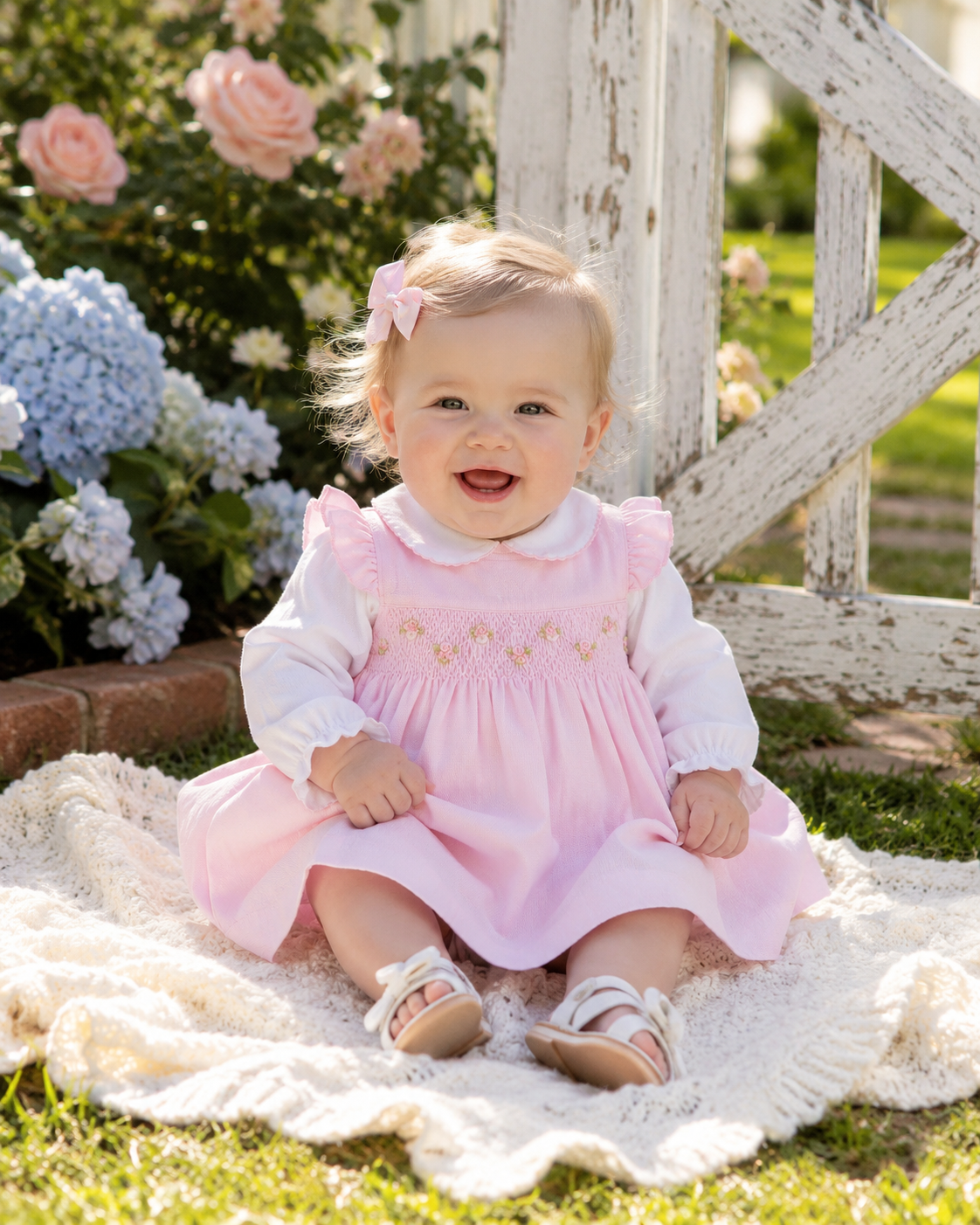 Baby Girl's Pink Overall Set With Tiny Posies