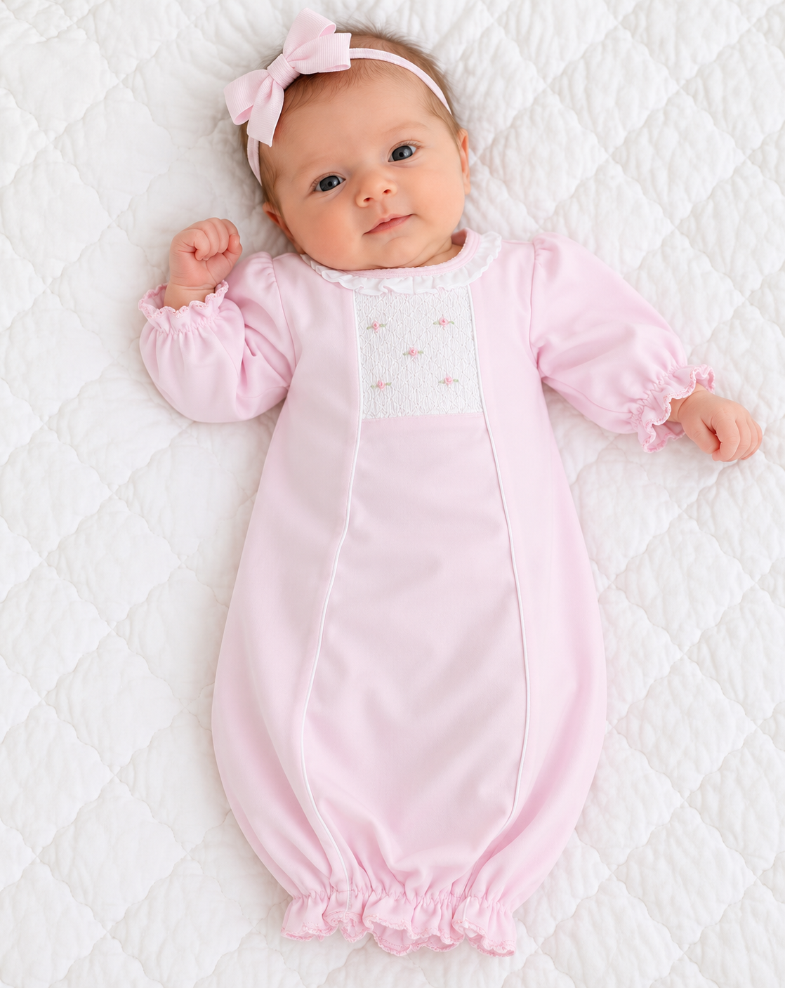 Pink Hand smocked Baby Girl Day gown/Take me home