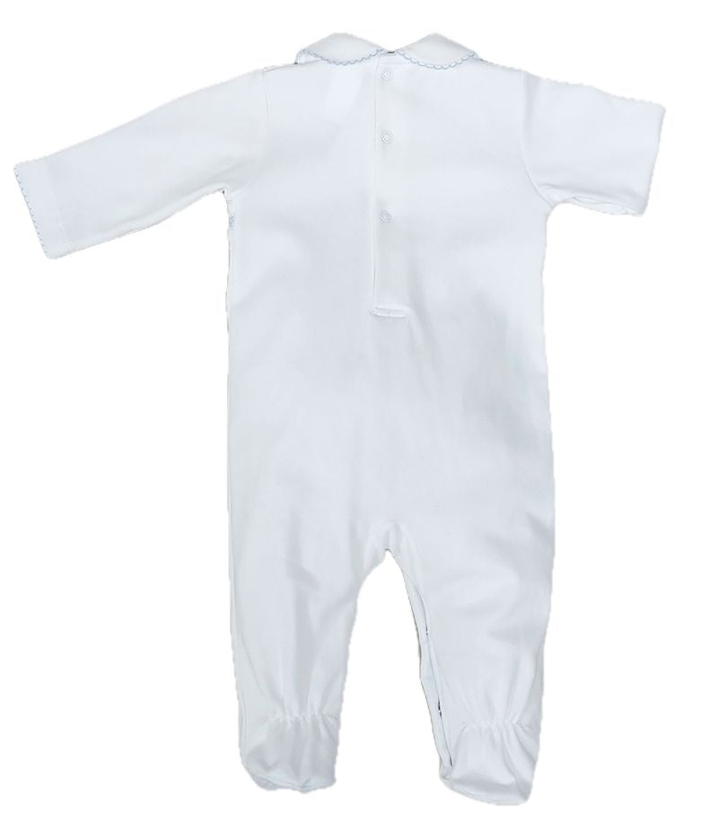 White baby boys smocked footie