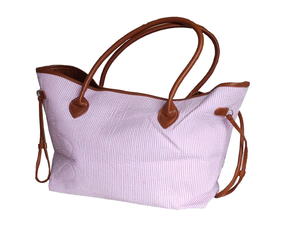 Pink Seersucker Tote bag for monograming - Little Threads Inc. Children's Clothing