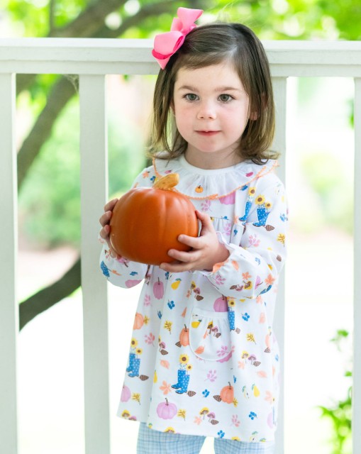 Fall Pumpkin Print and plaid Girl Leggings Pima Set - Little Threads Inc. Children's Clothing