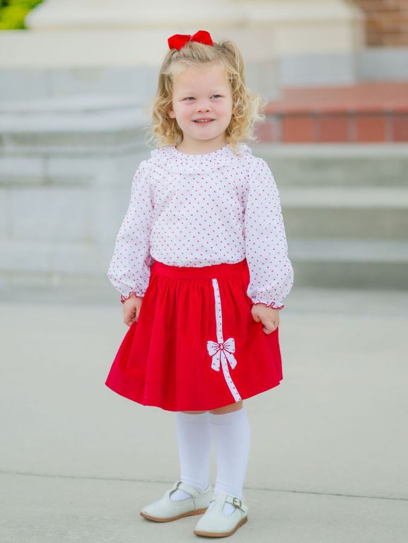 Christmas Red Bows Corduroy Bow Skirt - Little Threads Inc. Children's Clothing