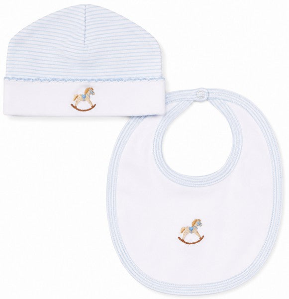 Rocking Horse Bib and hat Lt blue Set