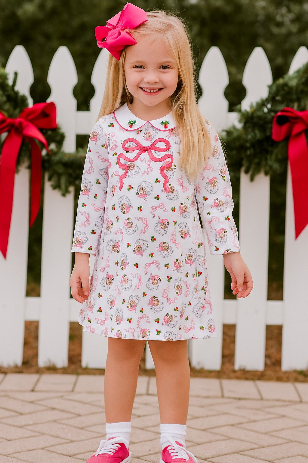 Santa Girl's bows dress Pink Santa Collection - Little Threads Inc. Children's Clothing