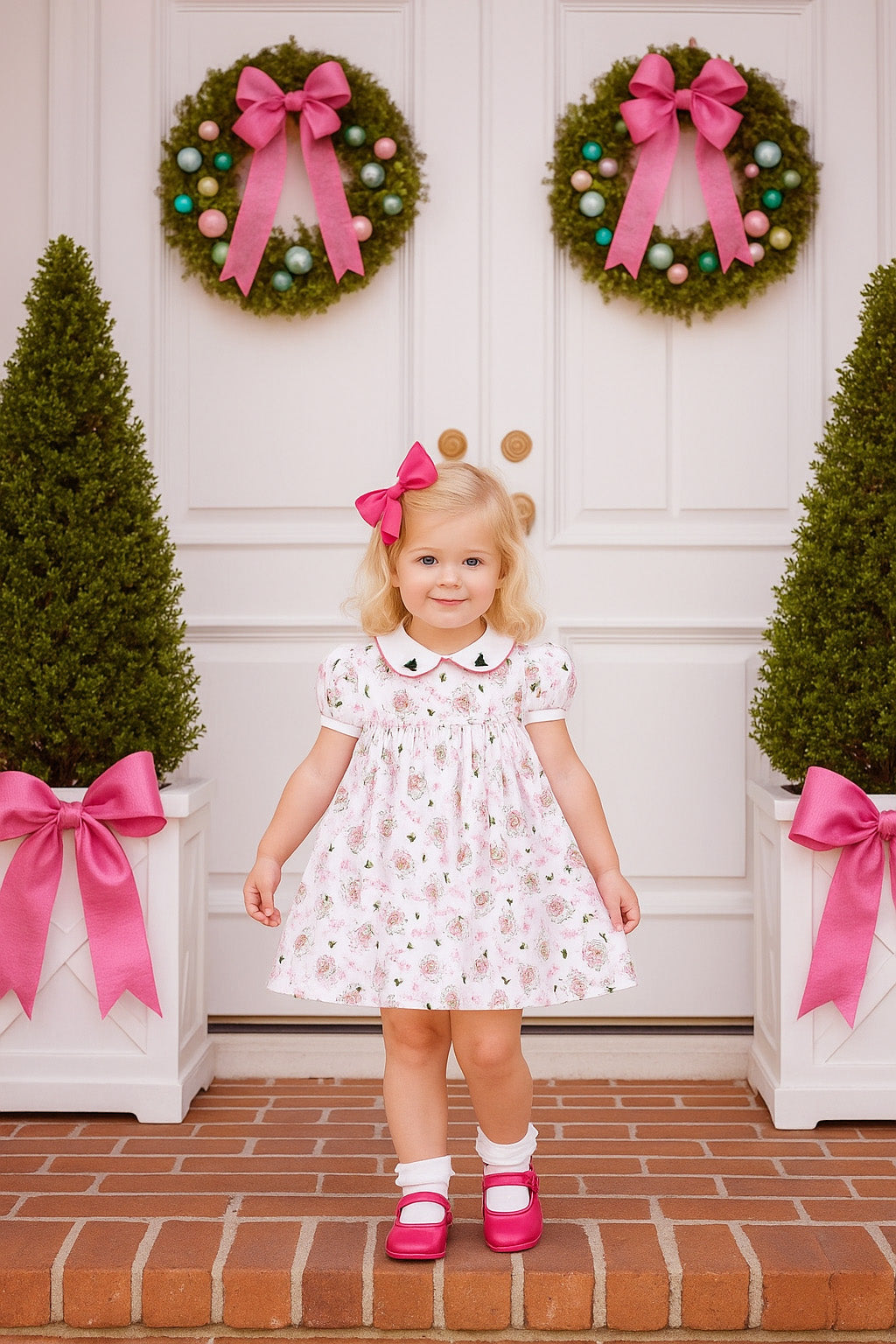 Christmas Girls float dress Pink Santa Collection - Little Threads Inc. Children's Clothing